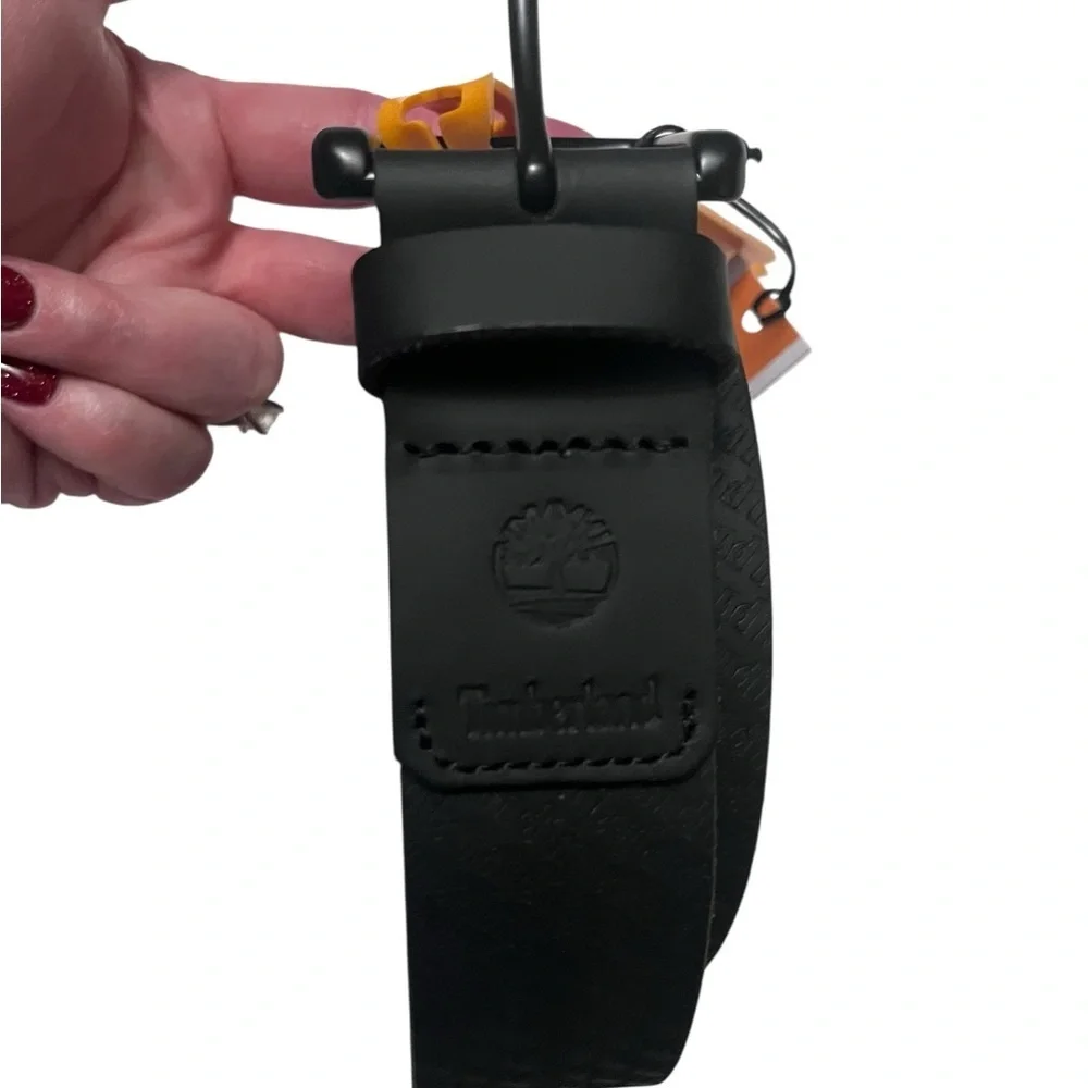 Timberland Embossed Black Genuine Leather Belt
